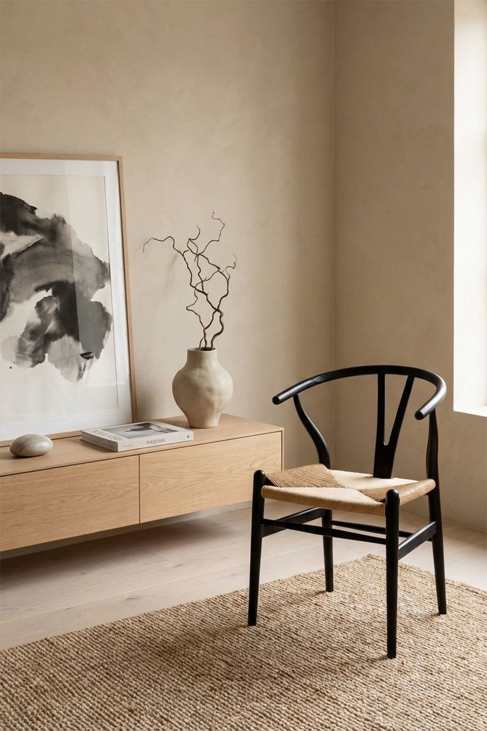 Hasırlı Wishbone Ahşap Sandalye