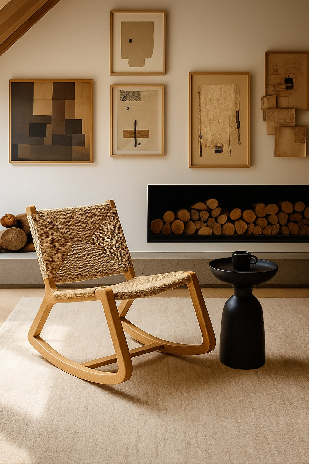 Hasırlı Ahşap Sallanan Koltuk