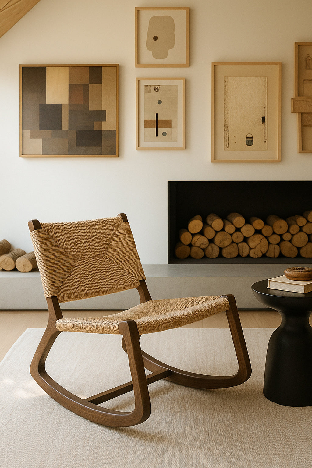 Hasırlı Ahşap Sallanan Koltuk