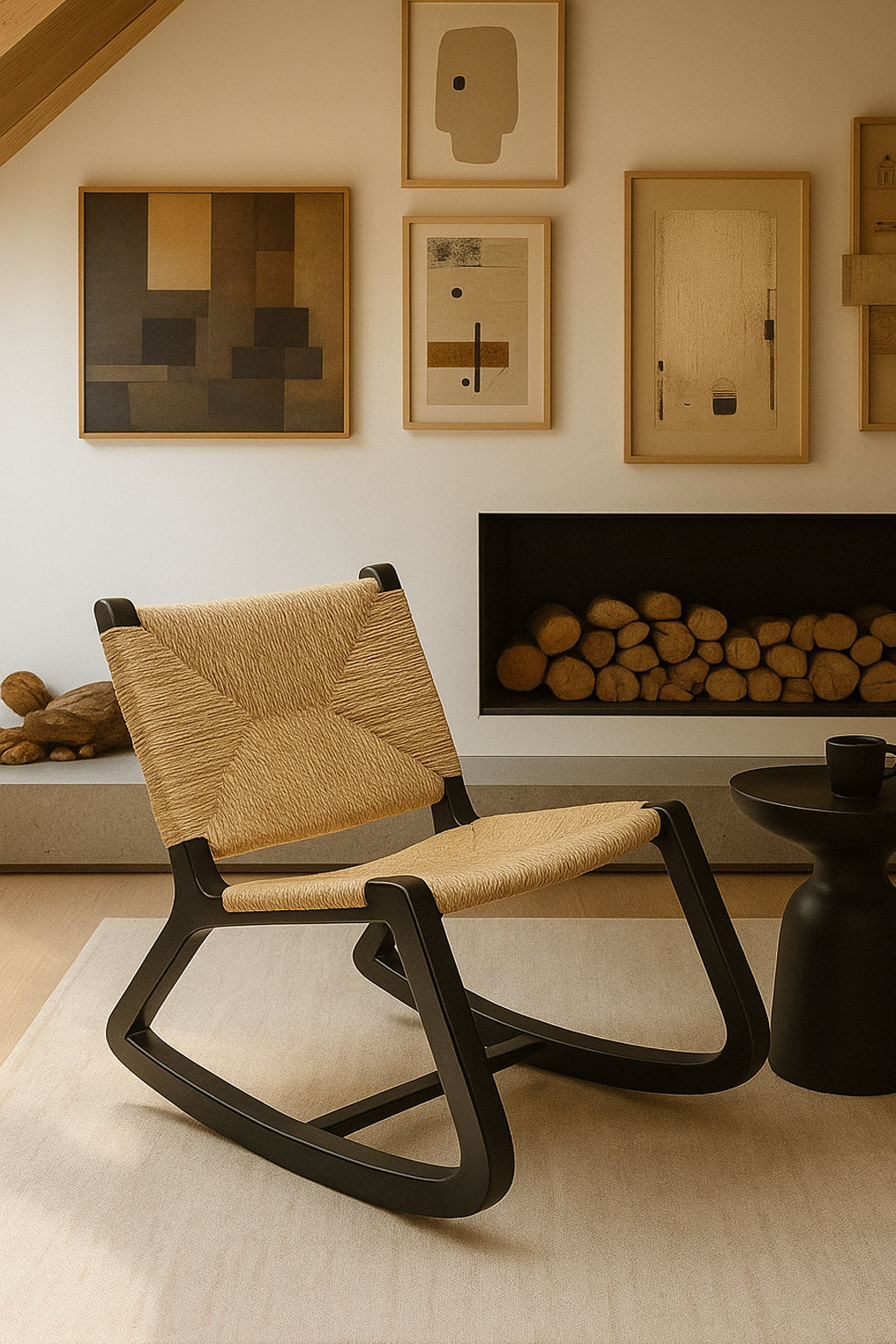 Hasırlı Ahşap Sallanan Koltuk