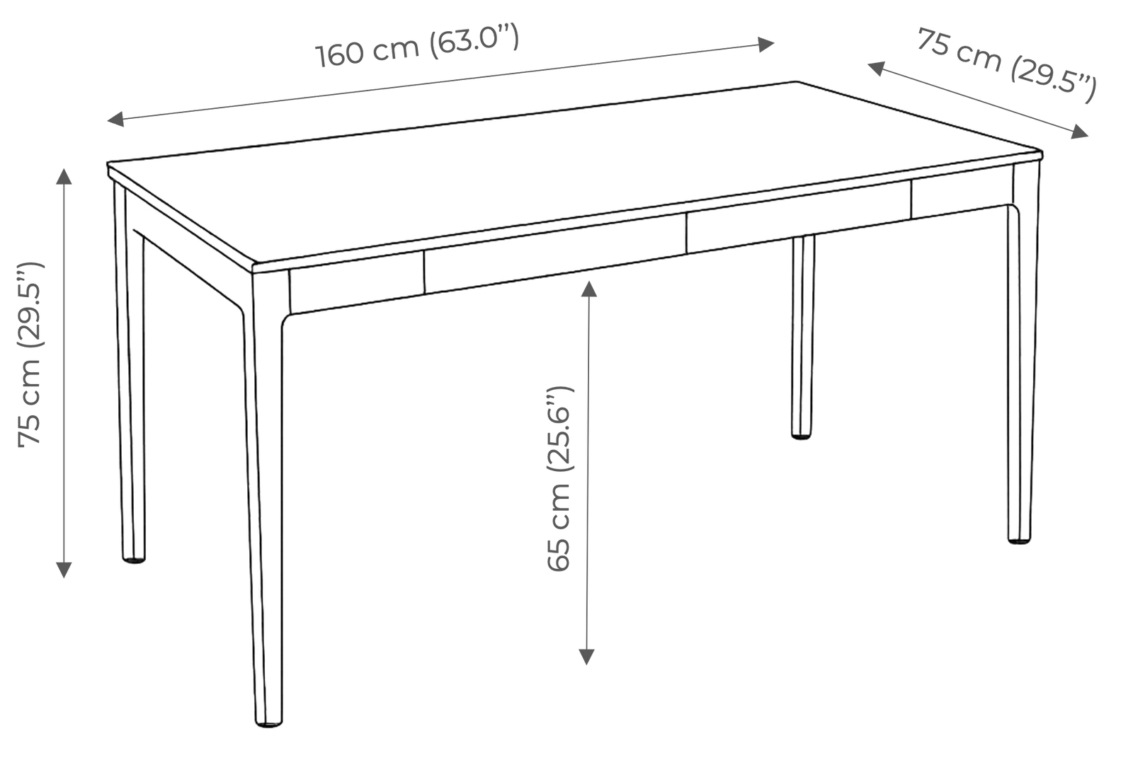 Ahşap Çalışma Masası dimensions