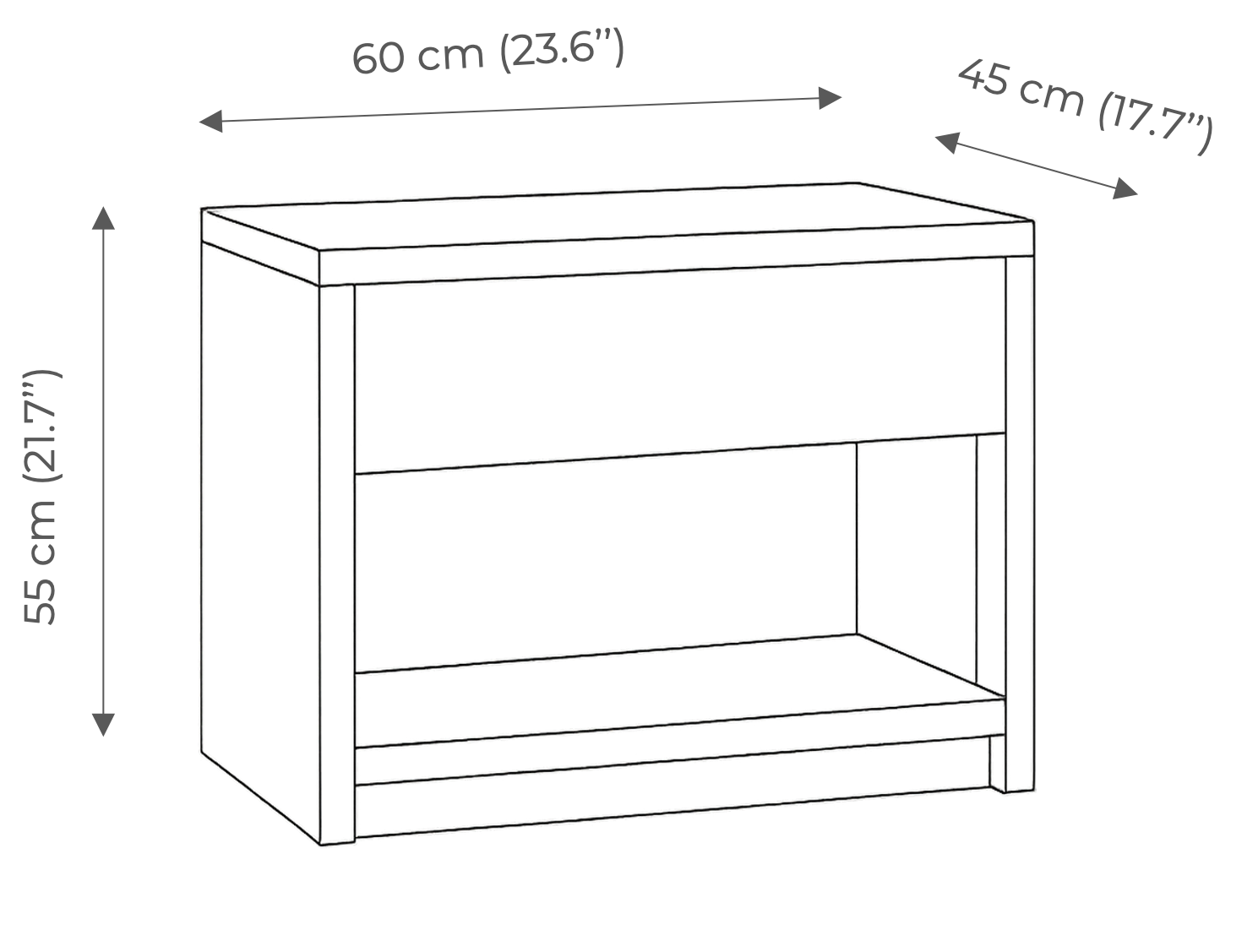 Ahşap Çekmeceli Komodin dimensions